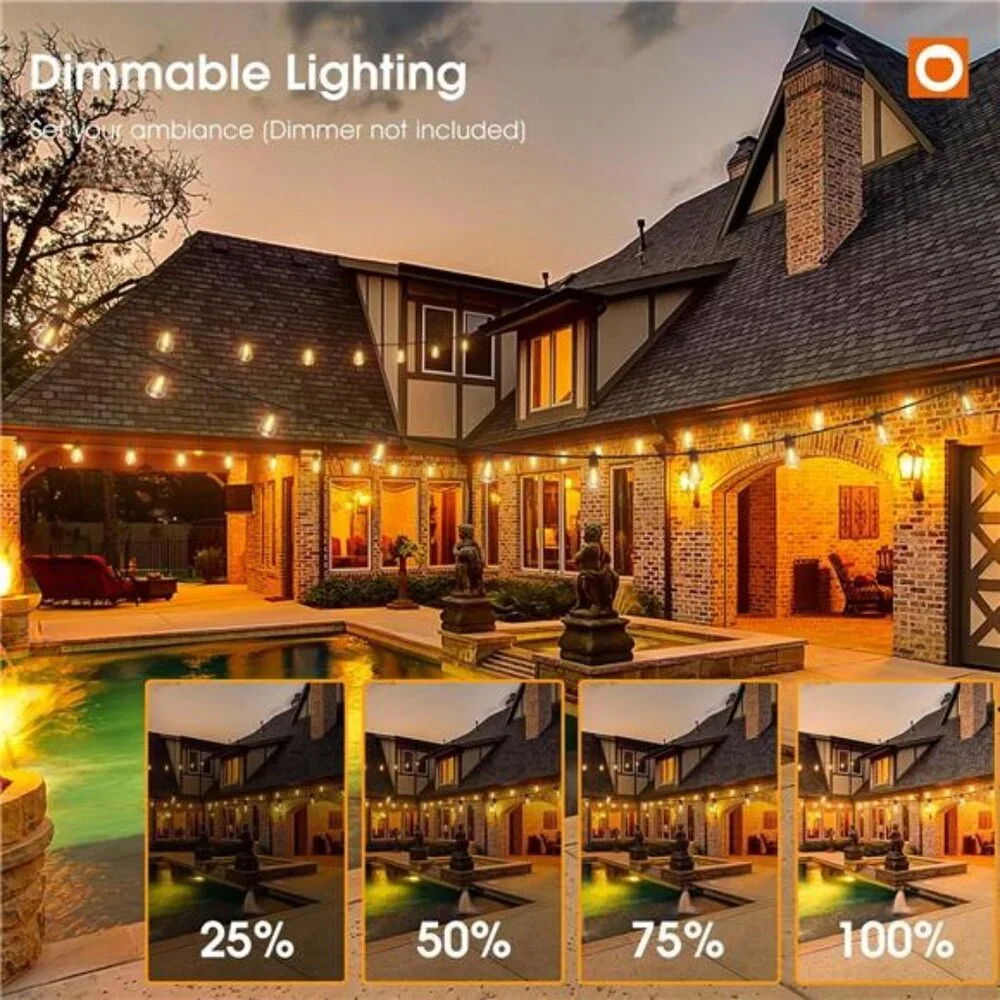 50FT LED Outdoor String Lights with Edison Shatterproof Bulbs, Weatherproof